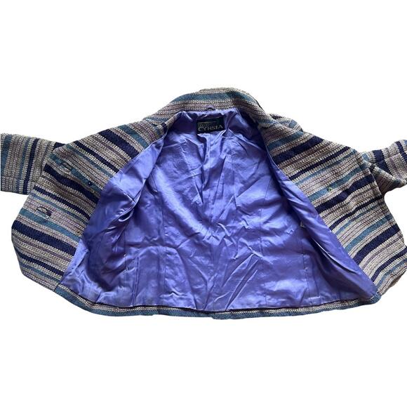 Vintage Purple Blue Tan Striped Tweed Skirt Suit Japanese 90s 6 Cynsia Command - Picture 7 of 16